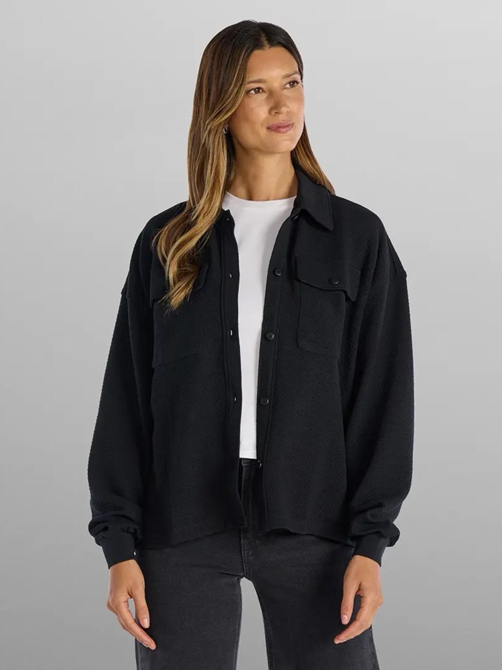 BYLT NWT Serene Shacket Black Button Down Overshirt Women Size XL - Picture 3 of 12